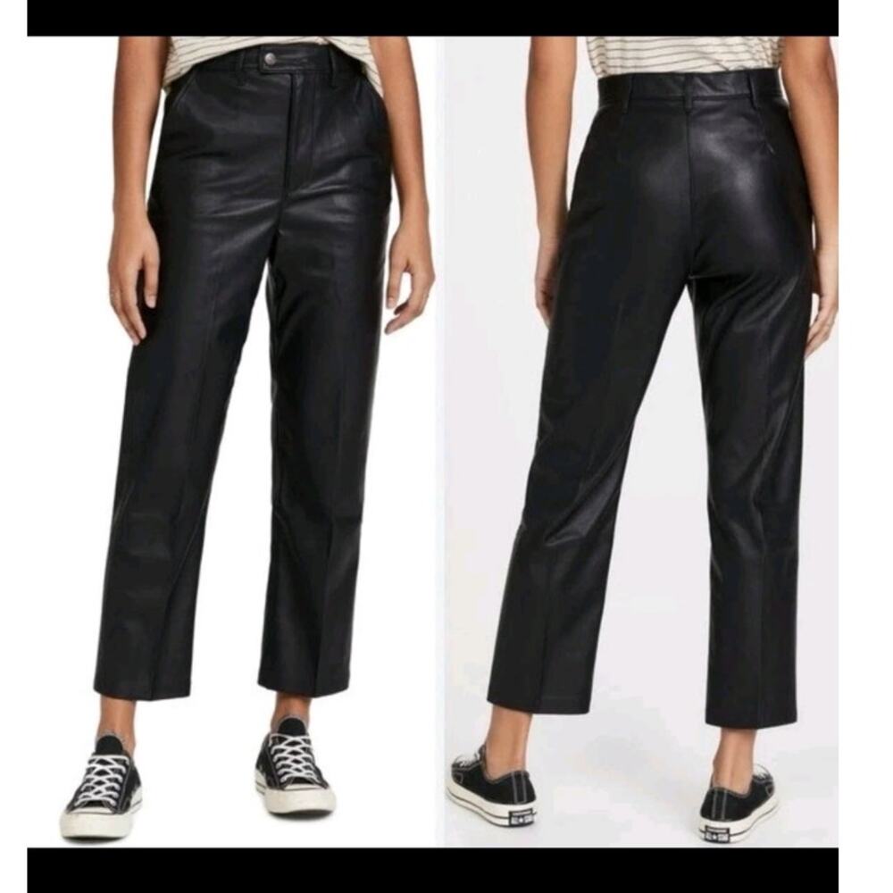 LEVI'S Womens Math Club Slacks Faux Leather Pants Straight High-Rise Sz 26 Black